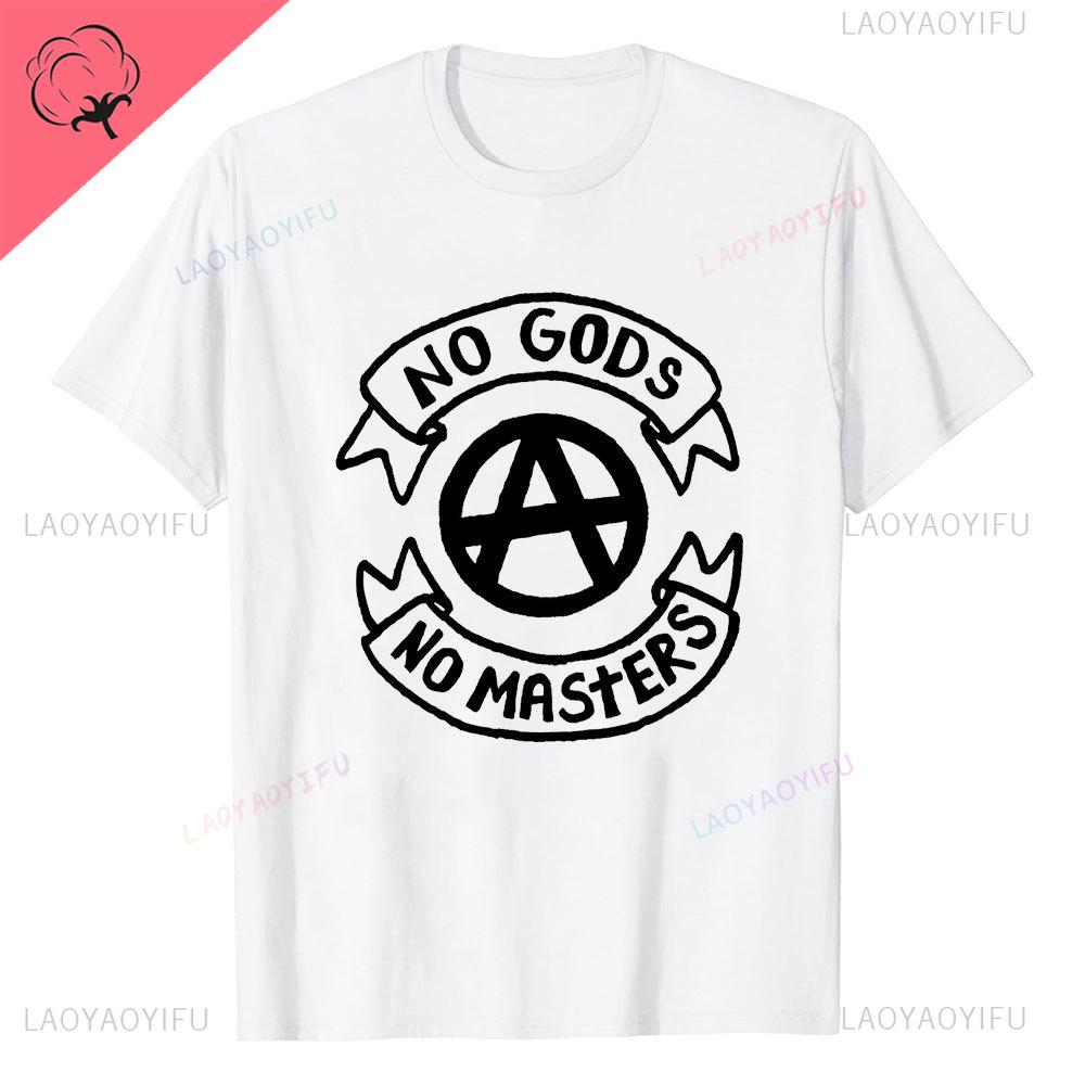 Anarchie Anarchisten Symbole KEINE GÖTTER KEINE HERREN Aufgedrucktes T-Shirt Vintage Grunge Sommer Polyester Kleidung Harajuku Mode T-Shirt