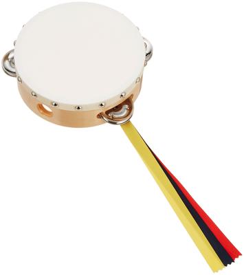 Nogami Woodwork Yamayo Tambourine 15cm Clear With Cowhide Tin 4 Holes 3 Colors Ribbon 0200001 (Wood Grain/White Frame) (Jingle)