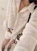 2026 Spring European Women's White Embroidered Loose Casual Shirt, French Design, Round Neck