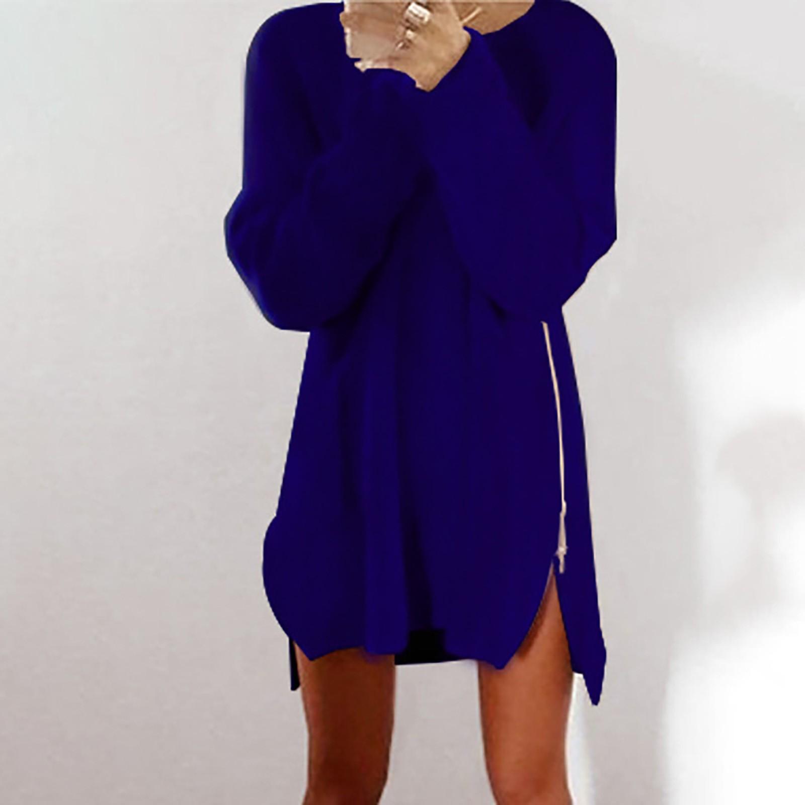 

Женский модный повседневный однотонный свободный свитер на молнии с длинными рукавами L королевский синий