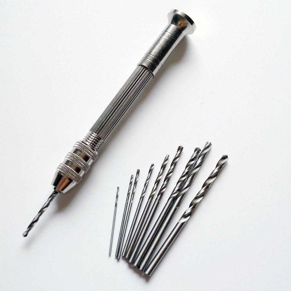 TANGSHI Craft Tool Pin Vise Hand Interchangeable Drill To Set Drill, Retractable, Bits, 0.8mm 3.0mm, 10-Piece