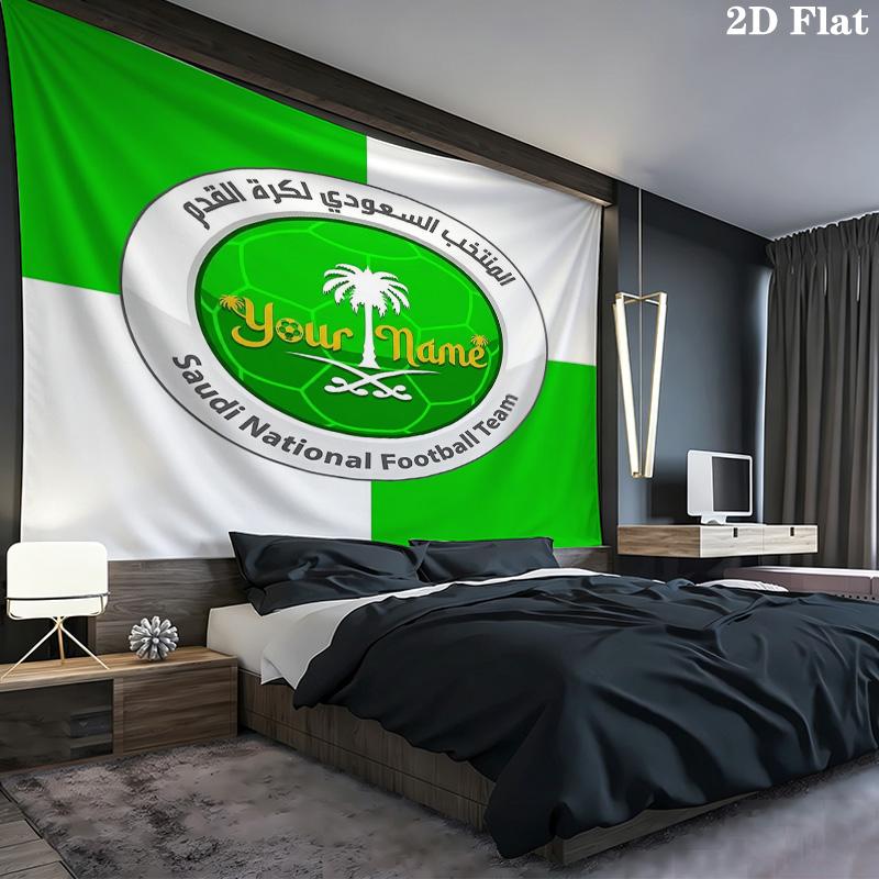 Saudi Football Crest Custom Name Wall Tapestry Aesthetic Wall Hanging Printed Fabric Blanket Decorative Tapestries For Bedroom Living Room Home Decor