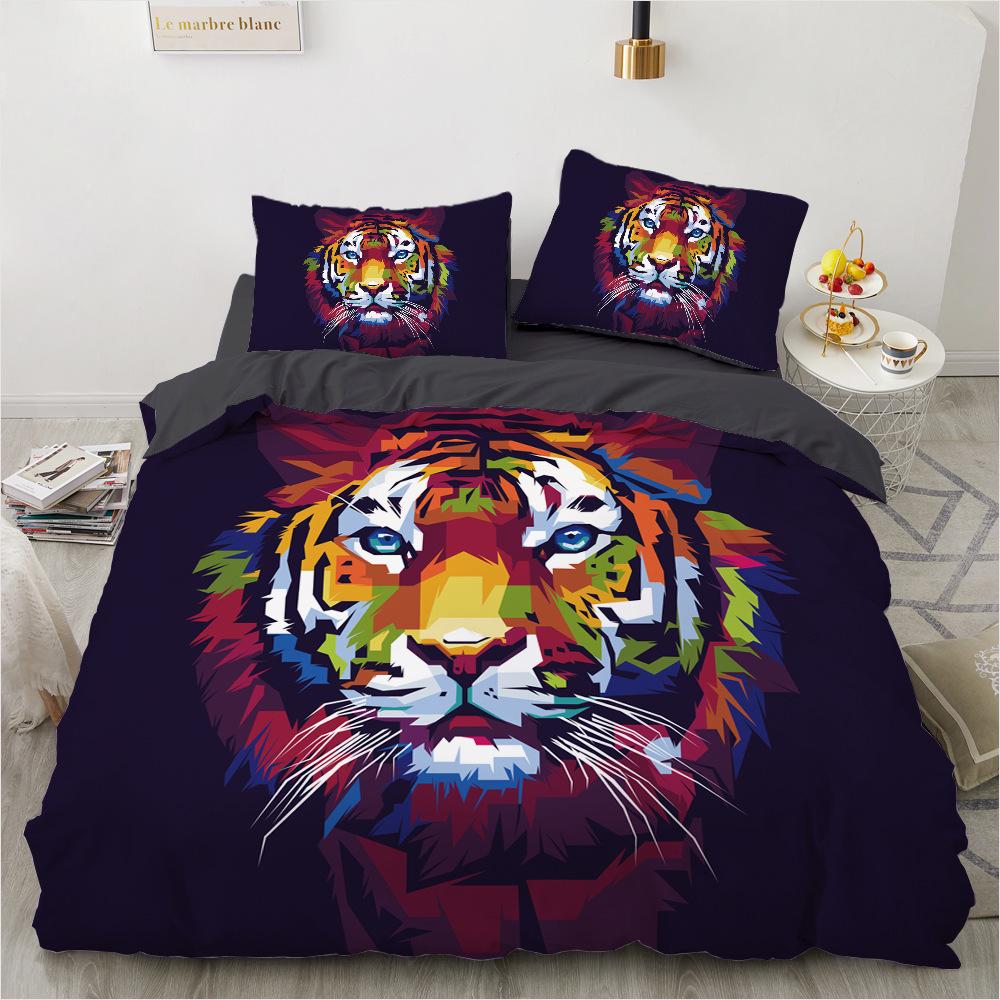 3D Tiger Bedding Set Fierce Beast Down Duvet Cover 2/3 Pieces Boy, Teens Quilt Cover Luxury Quick Drying Bed Cover
