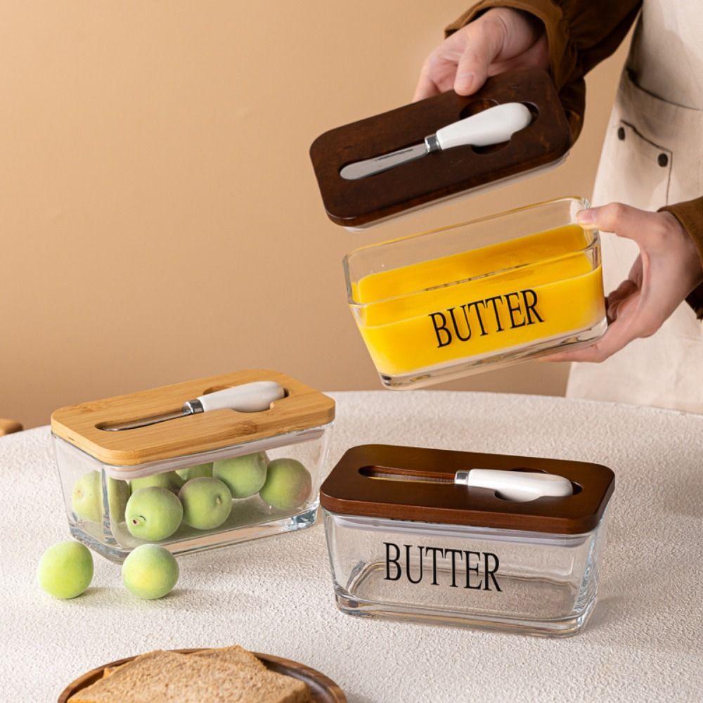 Keep Fresh Glass Butter Box with Butter Cutter Fresh Cheese Tray  Restaurant