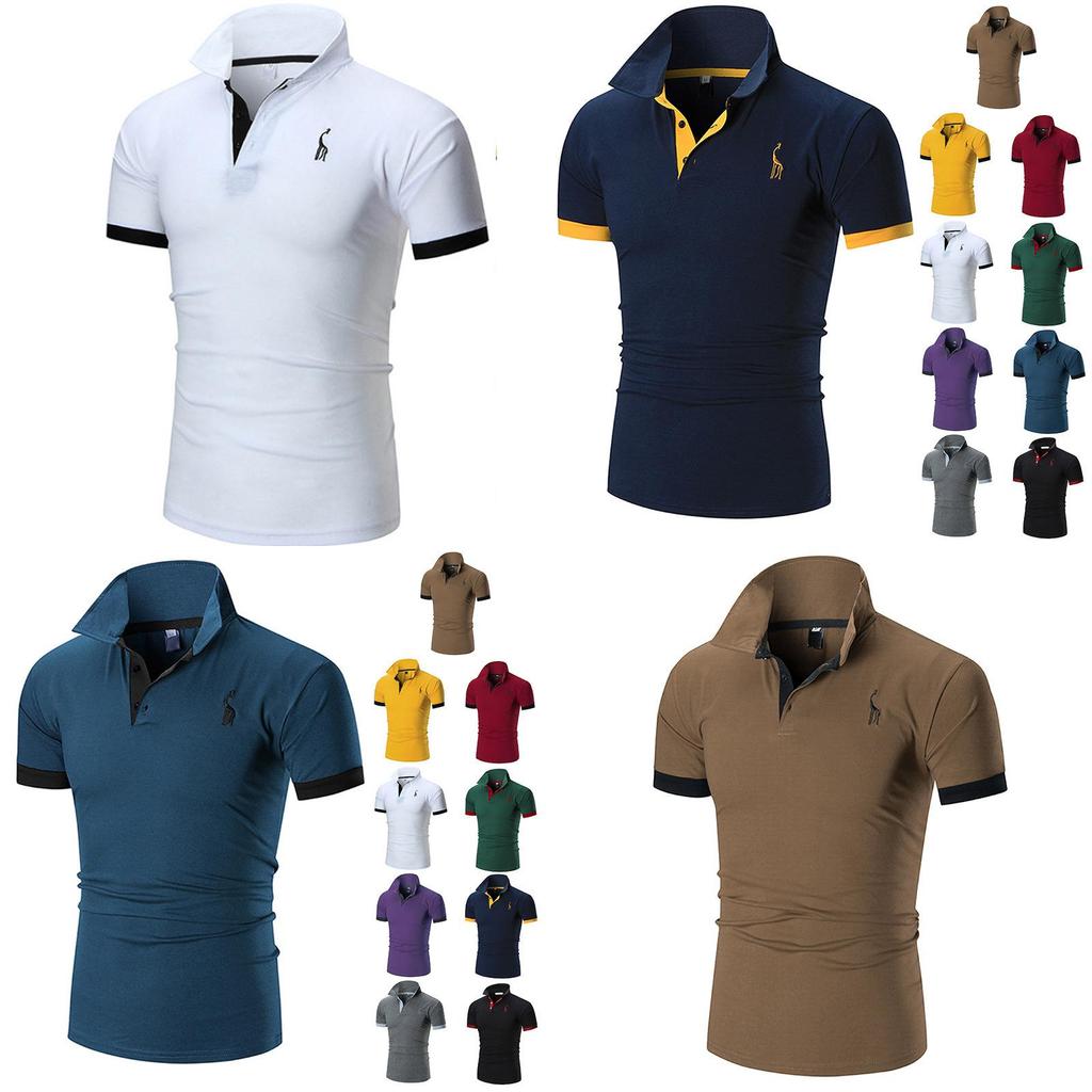 New Polo Mens Shirt Slim Fit Short Sleeve Basic Shirts Muscle Tee Tops Tshirt