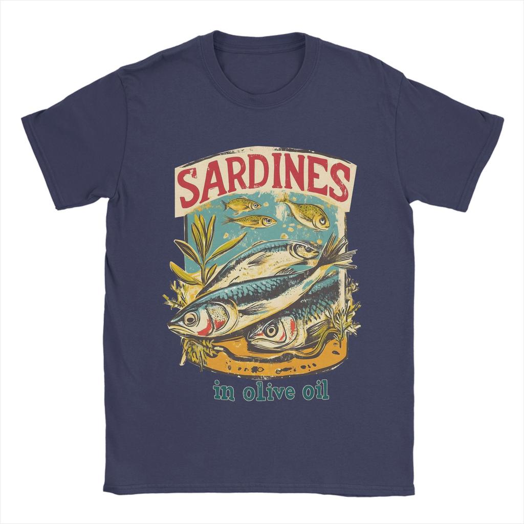 Sardines In Olive Oil  T Shirt Summer   A Vintage Poster  Cotton T-Shirts For Men Fashion Casual Tshirt Sleeve Street Style Tees