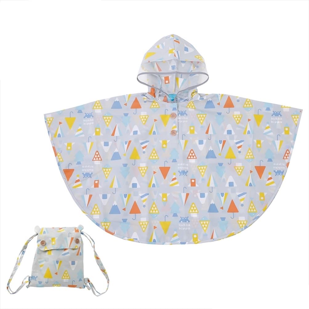 Ogawa Rain Kukka Hippo with Reflective Backpack with Storage 83436 Kids' Poncho, 90cm, Triangle, Tape, Hippopotamus-Shaped Bag,