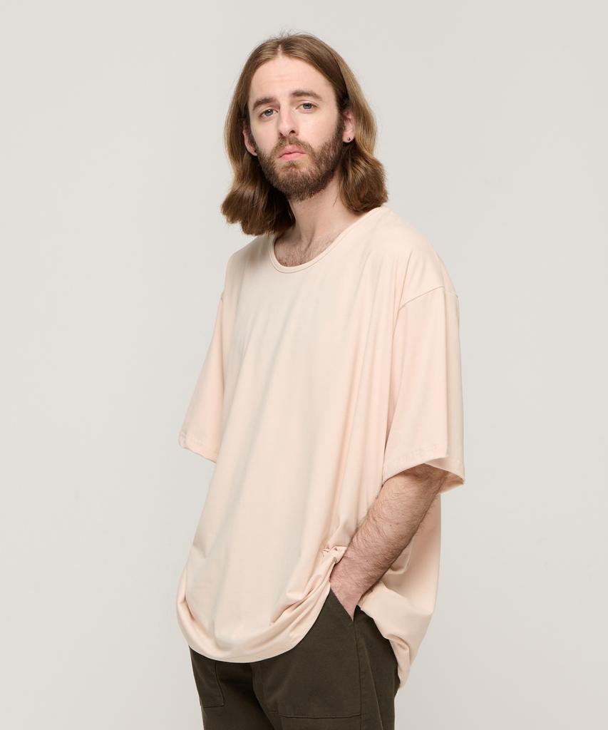 CARGOBROS Silket Loose Fit Crew Neck Short Sleeve T-Shirt (Beige)