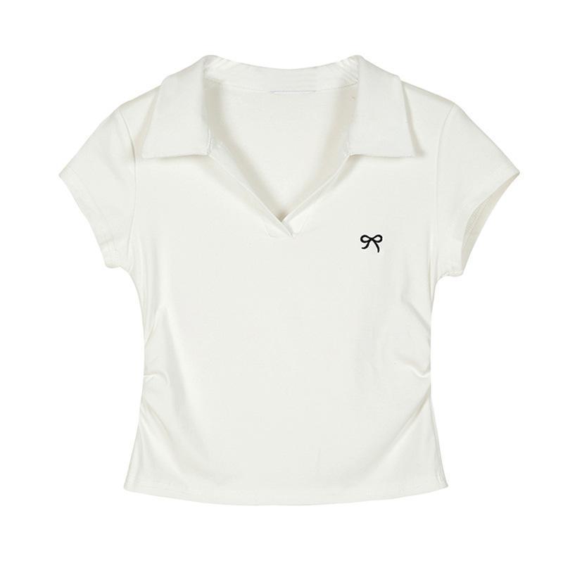 Front shoulder sweet casual versatile short-sleeved t-shirt women's summer fashion college style POLO collar student top tide