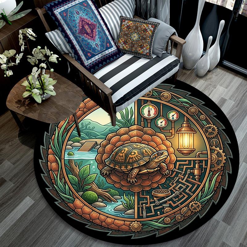 Steampunk Turtle Oasis Round Area Rug Under Office Chairs Bedroom Living Room Home Decor 80cm x 80cm