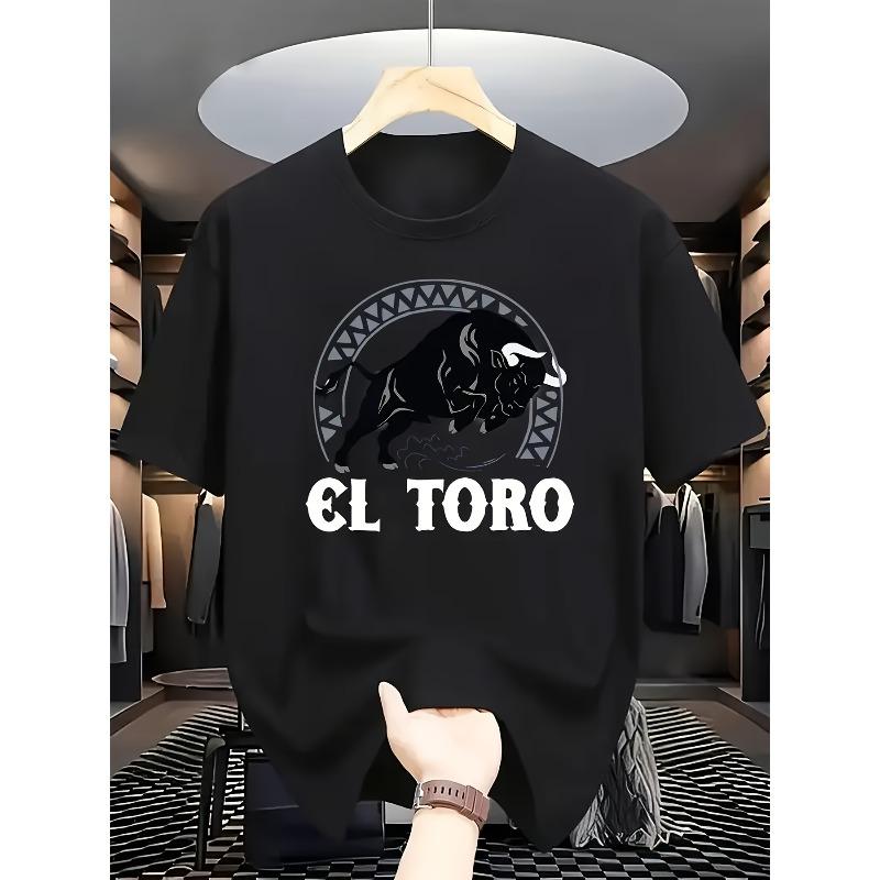 European sizes Bull Pattern Printed White Short Sleeve T-Shirt: A Unique Piece Blending Bullfighting Culture Elements