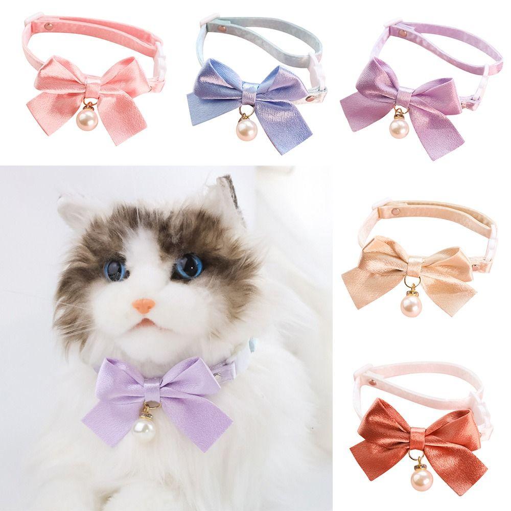 

Cute Cat Supplies Pet Products Adjustable Cat Jewelry Pearl Necklace Bow Dog Bell Pet Bow Collar