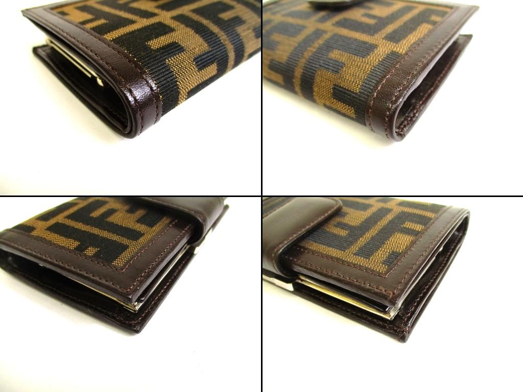 Authentic FENDI Zucca Khaki Canvas Brown Leather Bifold Wallet Compact Wallet #b174  Open box