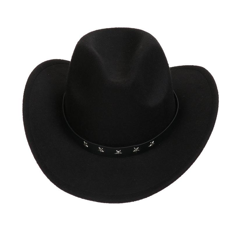 Western Cowboy Top Hat Spring And Autumn New Jazz Hat Big Brim Pentagram Belt Accessories Felt Hat Men And Women