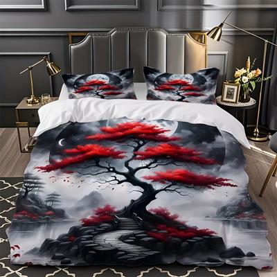 Set Biancheria da Letto Stile Cinese 3 Pezzi Stampa Paesaggio Nebbioso Set Copripiumino Accogliente King Queen Twin Singolo Regalo di Compleanno Decorazione Camera da Letto