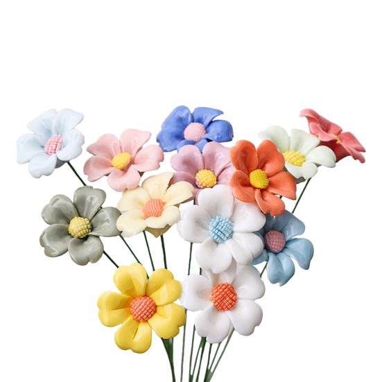 Ručně vyráběná keramická simulace květiny Realistický umělý barevný květ Dekorace Umělá květina se stonkem DIY Dekorace vázy