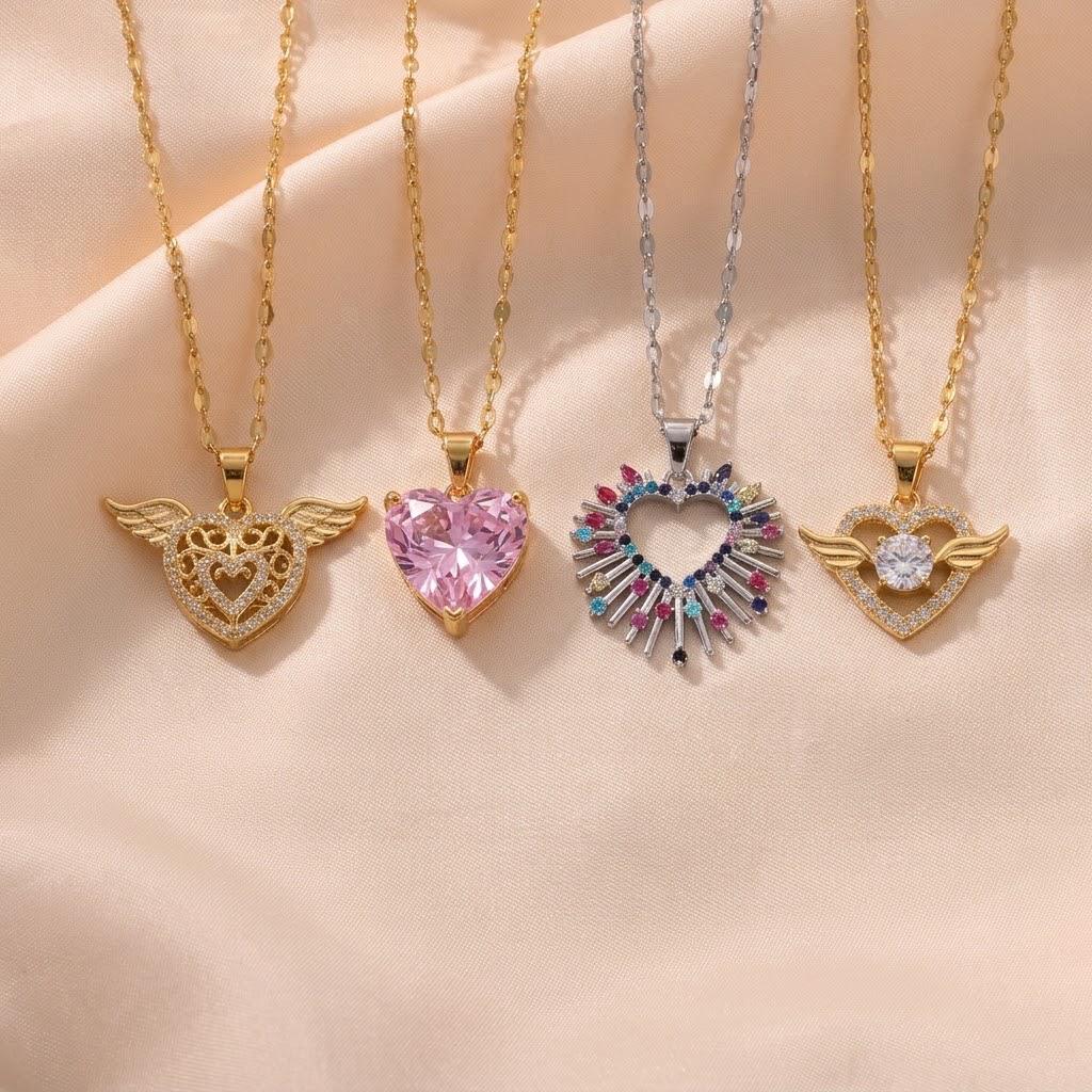 Women's Versatile Zircon Heart Pendant Necklace in Titanium Steel