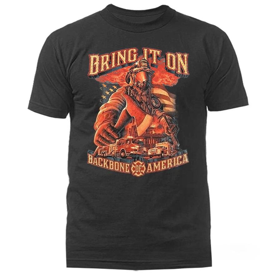 Backbone of America | American Firefighter Pride T-Shirt 100% Cotton O-Neck Short Sleeve Summer Casual Mens T-shirt Streetwea... S разноцветный