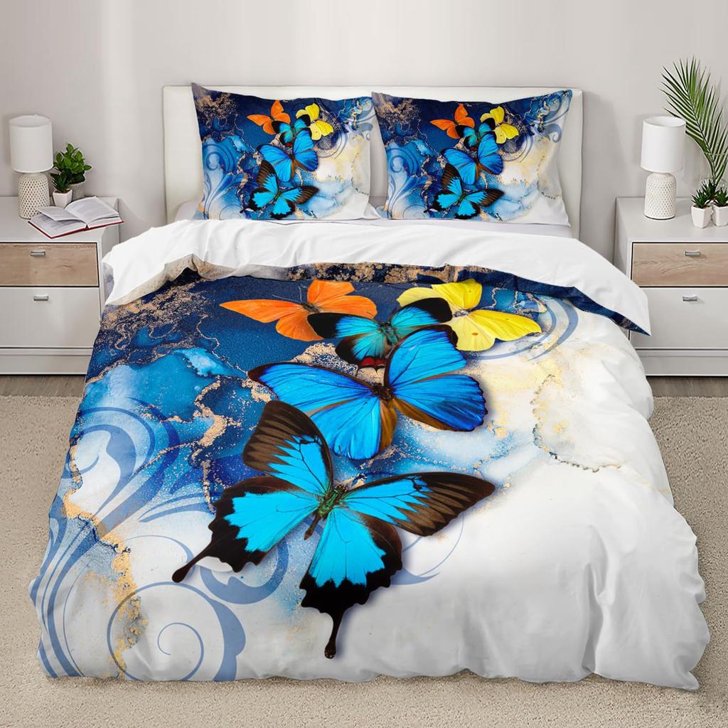 Purple Butterfly Three-Piece Digital Printing Kit 3D Duvet Set Bedding