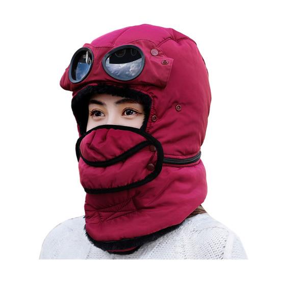 Lei Feng Hat Winter Thermal Hat with Goggles 3-in-1 Trapper Aviator Hat Face Guard Earmuffs Winter Snowmobiling Hiking Cold Weather Headgear