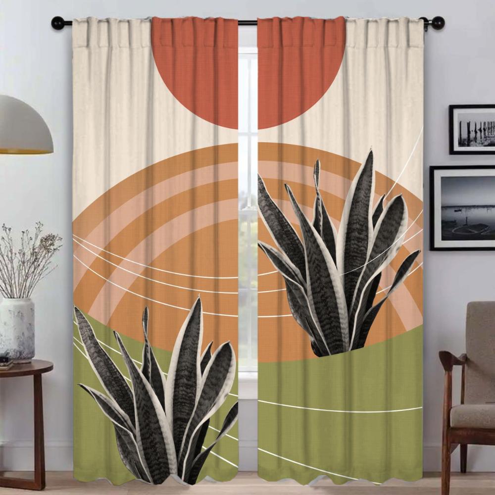 Eukalyptus Fläktpalm Fönstergardin för Rum 2 Paneler Skärmar Moderna Vardagsrumsgardiner för Kamera Halloween Dekoration Partition