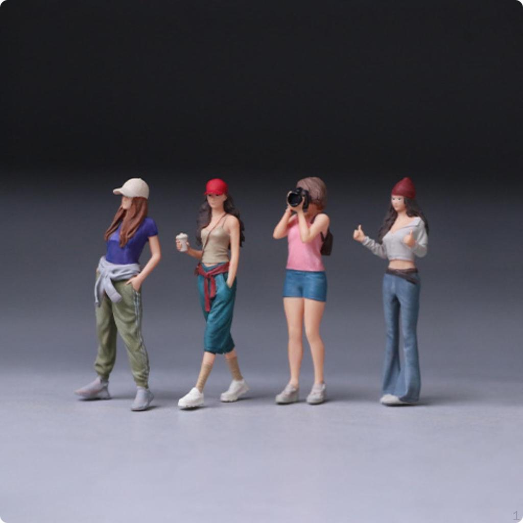 4 Pieces 1:64 Resin Figure Set Small Group StreetStyle Female Figures Miniature Standing for