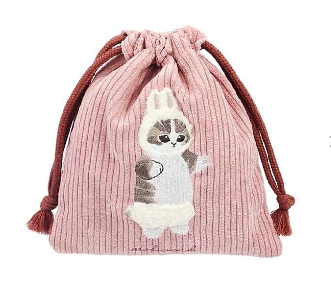 Mofusand Drawstring Bag with Rabbit Embroidered Boa