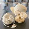 2 Stück/Set Sommer-Handgewebter Strohhut und Umhängetasche für kleine Mädchen, Kinder Baby Prinzessin Schleife Strandstroh Sonnenhut