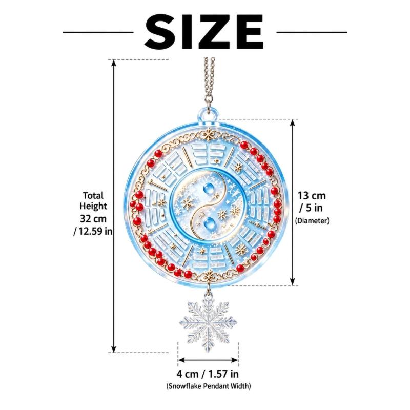 Taijitu Holiday Ornament with Winter Motifs Flat 2D Flat Acrylic Pendant for Mantels, Entryways, and Indoor Seasonal Display
