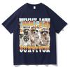 Funny Tummy Ache Survivor Raccoon Meme Tee Shirt Unisexs Women Loose Oneck Tshirts Fashion 90s High Quality Teenagers Cotton Tees