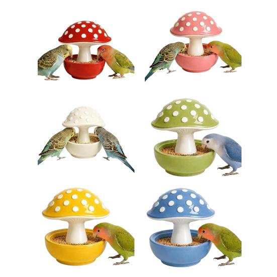 Jijijing Mushroom Bird Feeding Bowl, No Mess Pet Cage Feeder, Covered Food or Water Bowl for Small Animals Budgie Cockatiel Hamster