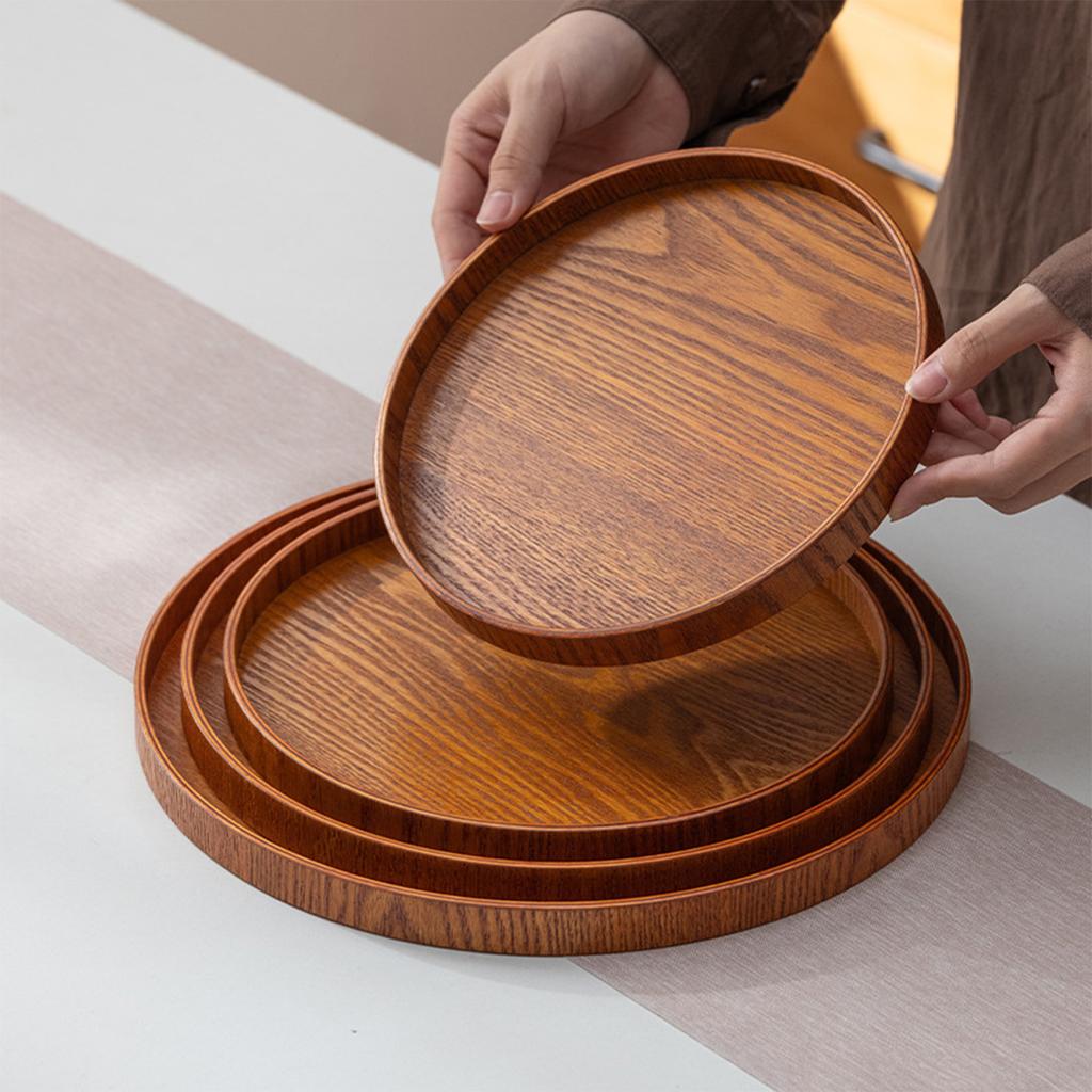 Round Wooden Serving Tray – Multipurpose Plate for Steak, Sushi, Dessert, Salad, Kitchen and Restaurant Tableware