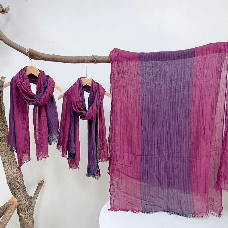 Korean Design Retro Fuchsia Cotton Scarf Neck Protection Large Size Women Scarf 80X180Cm