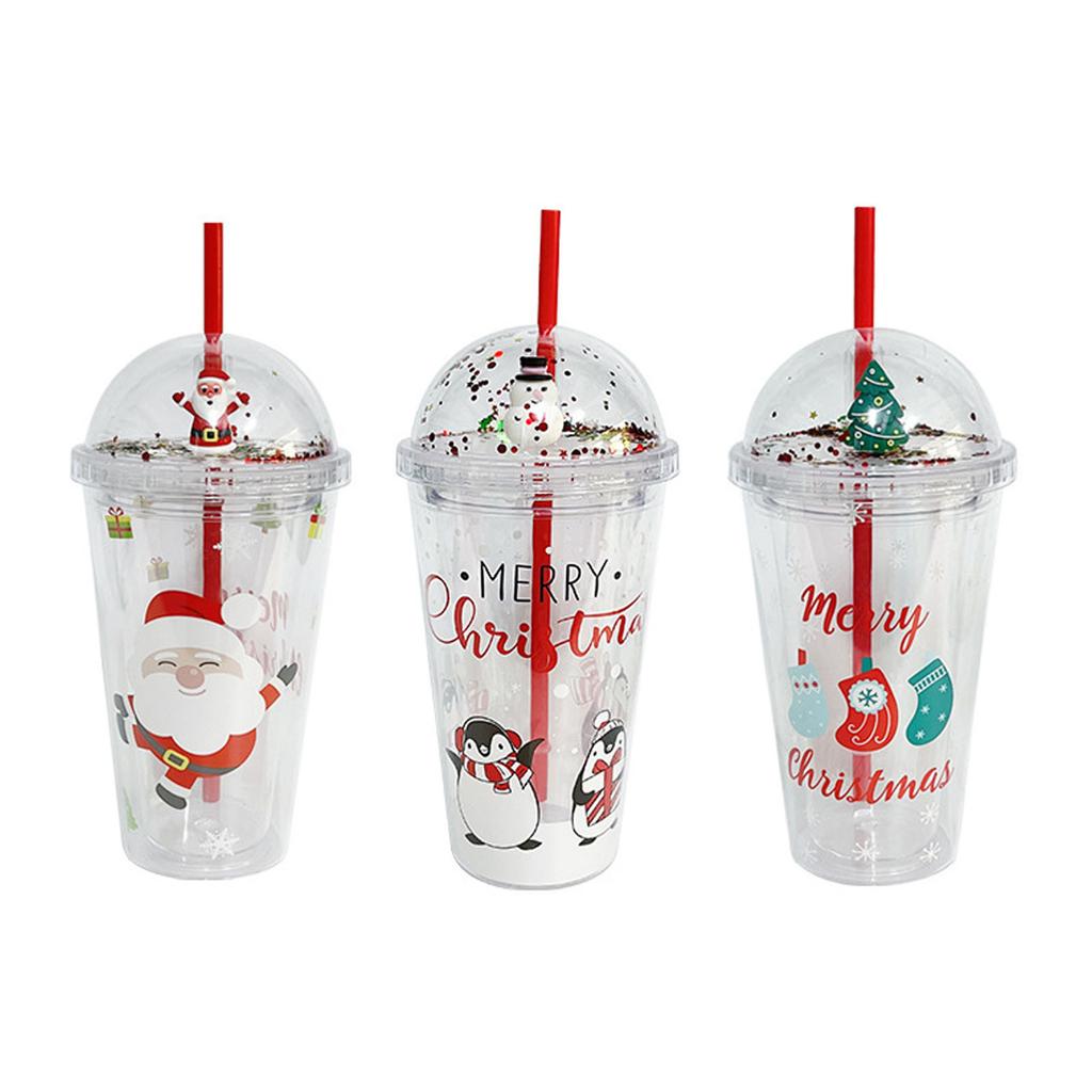 450ml Double Wall Insulated Glitter Cup Reusable Water Tumbler Straw Cups Plastic Drinking Cup Perfect Gift for Children