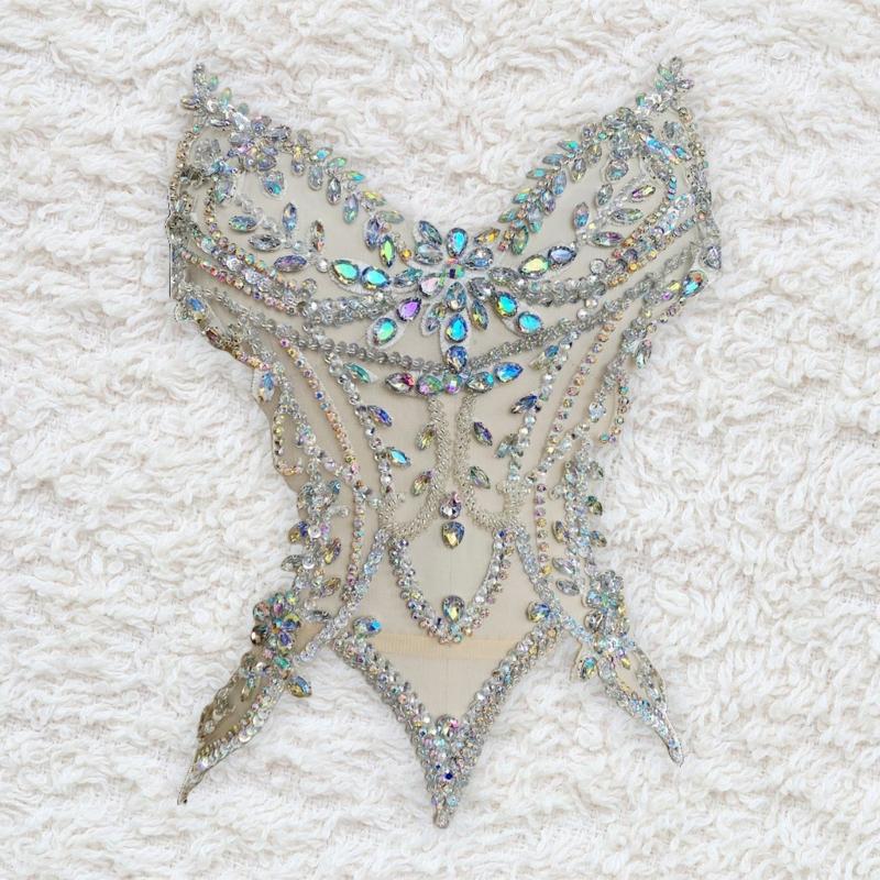 DIY Rhinestones Sew on Patches Hand Beaded Patches 3D Costumes Appliques Patches for Costums Wedding Dress