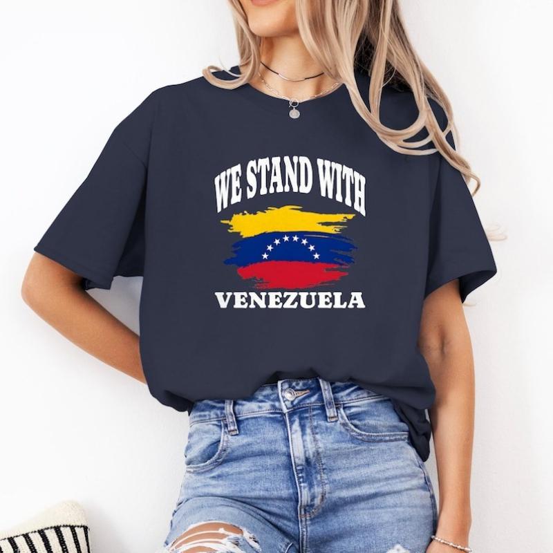 Activist Graphic Tee Political We Stand with Venezuela Breaking News Free in USA Crewneck casual T Shirt Unisex streetwear S