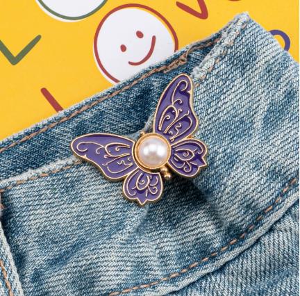 

Butterfly Waist Adjuster Button Detachable No Sew No Nail Waistband Buckle for Jeans Waist Size Reduction Compatible with Various Waistbands One Size