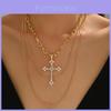 Geometric Cross Pendant Necklace For Women With Multi Layer Design And Zinc Alloy Material