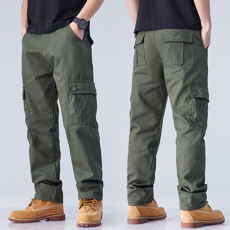 Men's Multi-Pocket Cargo Pants - Loose Fit, Straight Leg, Wear-Resistant, Ideal for Outdoor Sports and Work.