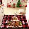 Christmas Gingerbread Man Carpet Mat Rug Plaid Design Home Decoration with Candy Cane Gift Box Pattern for Holiday Party