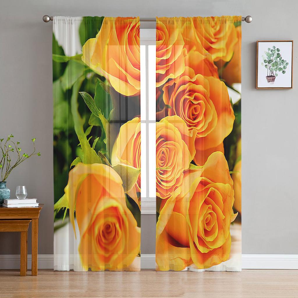 Red Rose Flower Modern Curtains For Living Room Transparent Tulle Curtains Window Sheer For The Bedroom Accessories Decor