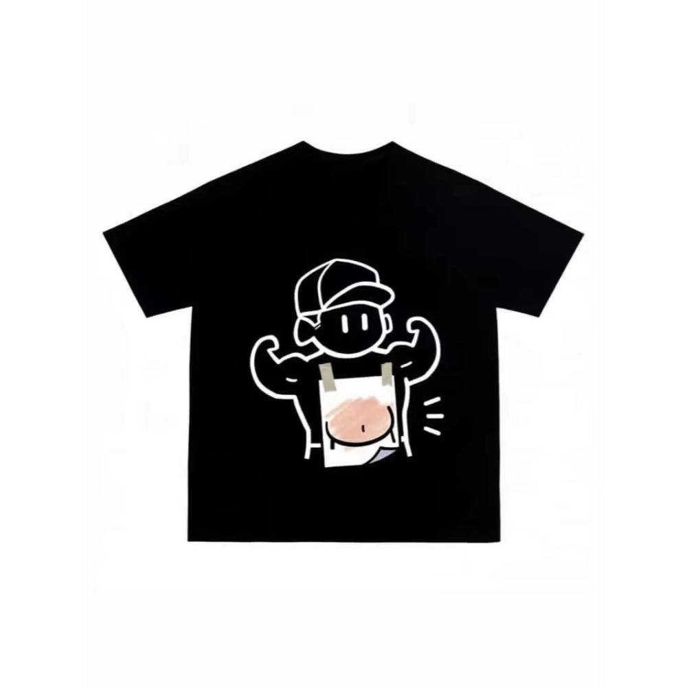 Men's Cute Cartoon Printed Cotton Short-sleeved Fashion Top Versatile Comfortable T-Shirts Men’s