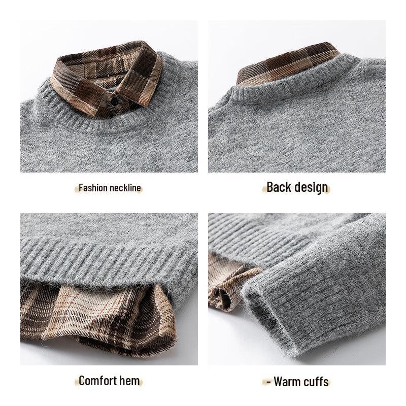 ROMON Men's Faux Two-Piece Knit Pullover