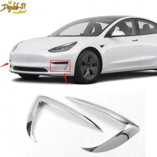Fits For Tesla Model 3 2017 2018- Chrome ABS Front Fog Light Lamp Strip Trim