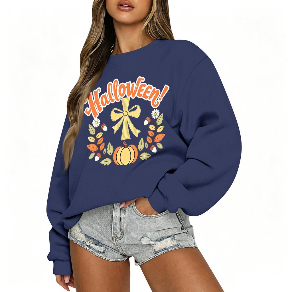 Women's Casual Long Sleeve Christmas Print Round Neck Top for Holiday Festive Wear