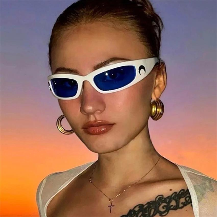 New Moon Rectangular Sunglasses for Women Man Vintage Outdoor Hip Hop Punk Sun Glasses UV400 Trend Female