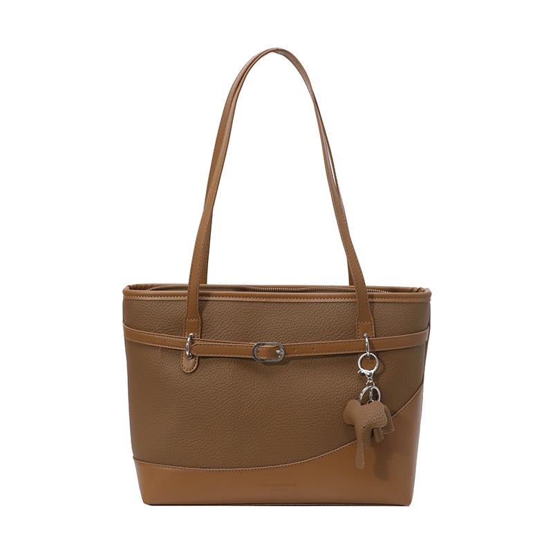 

Women s Large Capacity Shoulder Bag - 2025 New Style Casual Color Block Tote Medium коричневый