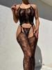 Bass de corps Ouvert Soutien-gorge Sexy Adulte Femme Noir Mailles Poissons Lingerie Sous-vêtements Body Transparent Catsuit Costumes Cosplay