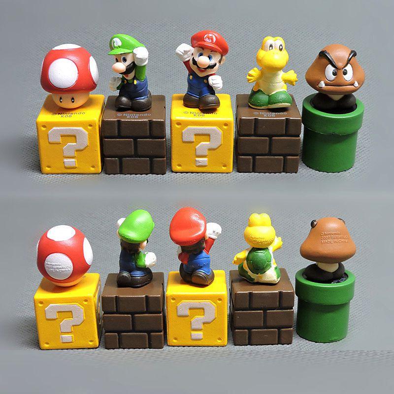 Super Mario 5pcs Bros Pvc Action Figures Decoration Game Mushroom Toys Kid Gifts