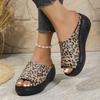 Fashion Fashion Pu Leopard Wedge Heel Slides Women 2025 Summer Soft Sole Thick Bottom High Heel Slippers Sexy Outdoor Slippers Women
